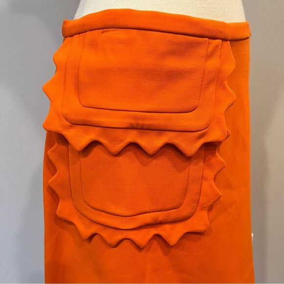 NWT Victoria Beckham Orange Scallop Trim Twill Skirt Size Medium - Picture 4 of 9